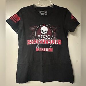 Tagless, Patriotic Club Grunt Style Black Graphic Tee with Red Accents